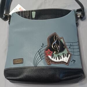 CHALA Sweet Messenger Piano Crossbody Bag Blue Gray Vegan Leather Music Note